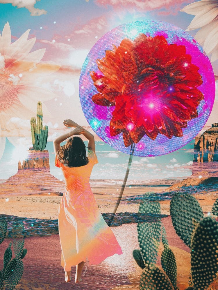 Dancing Cactus Floral Collage