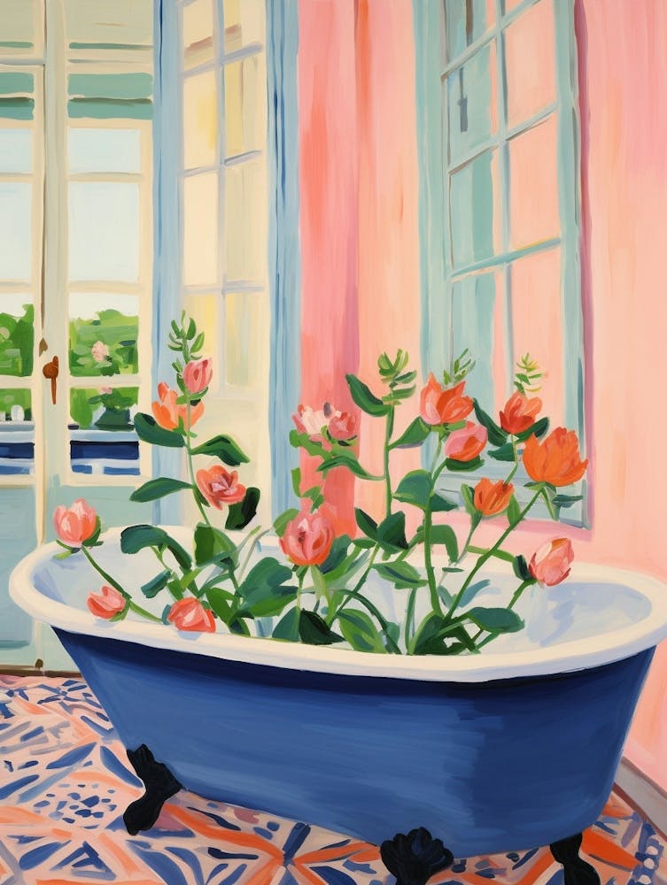 A Bathtube Full Of Sweet Pea In A Bathroom 1