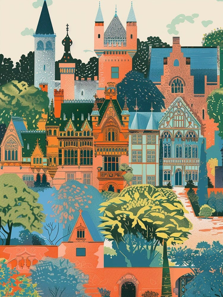The Cloisters New York Colourful Silkscreen Illustration 1