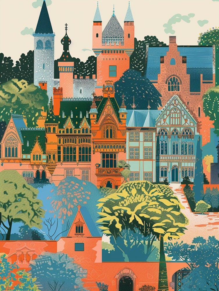 The Cloisters New York Colourful Silkscreen Illustration 1