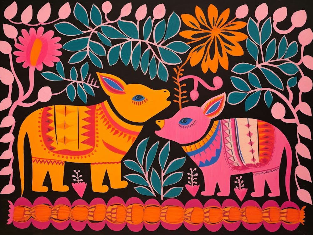 Rhinoceros 1 Folk Style Animal Illustration
