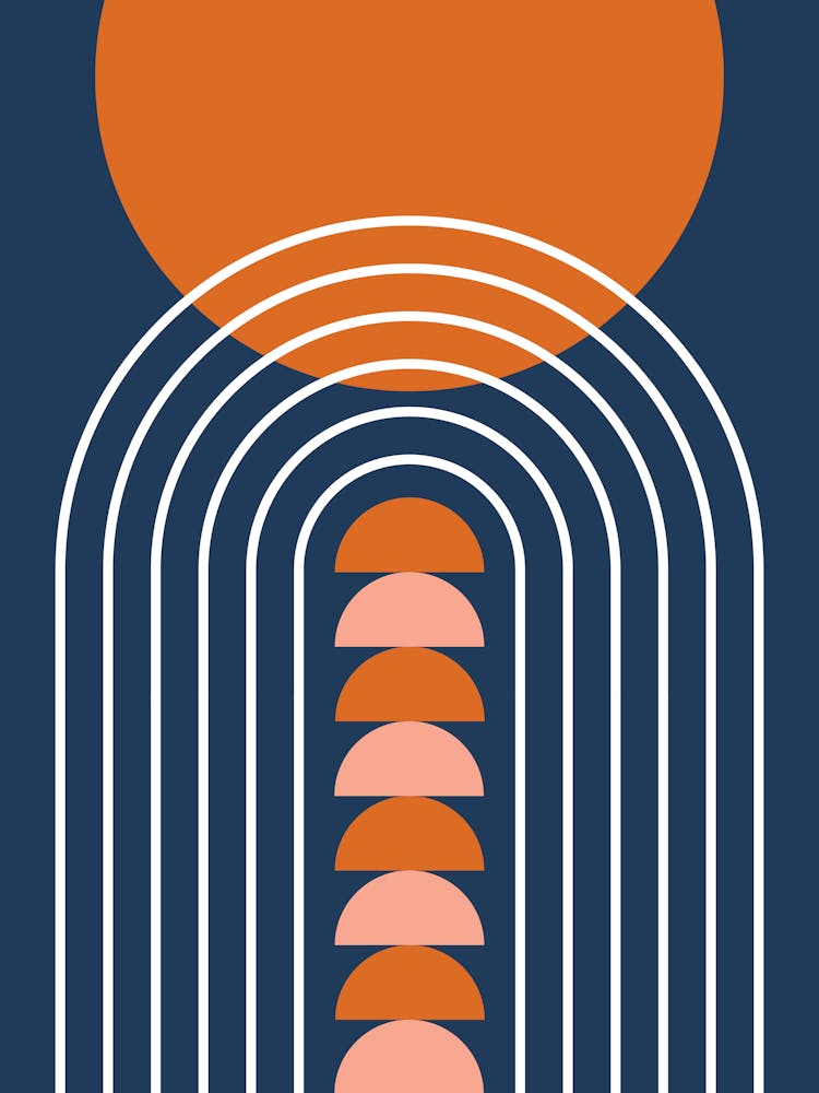 Modern Mid Century Gateway Sun Rainbow 16 In Navy Blue Orange 01
