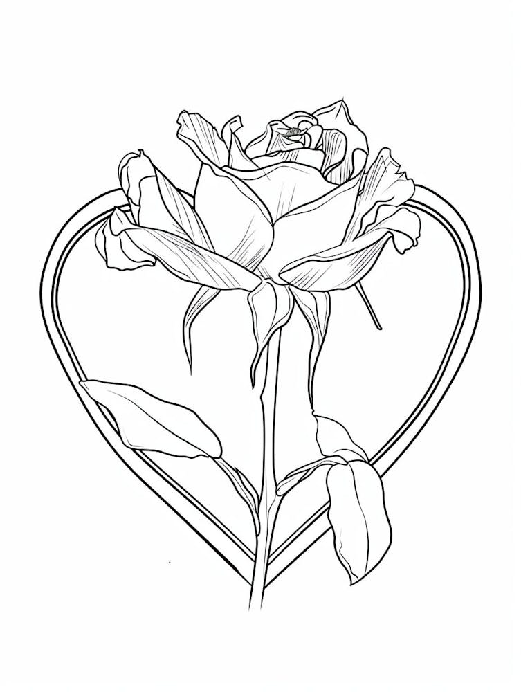 Rose Heart Line Drawing 3