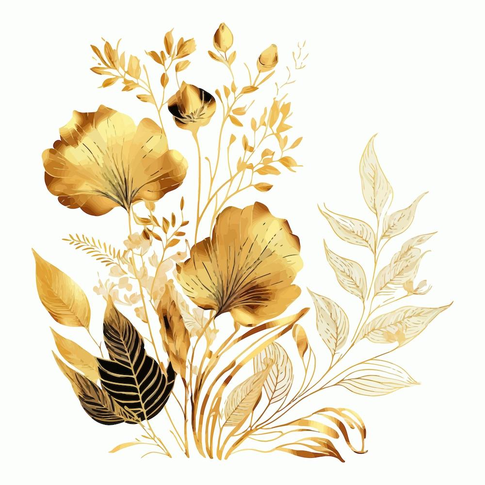 Gold Flowers Watercolor Abstract