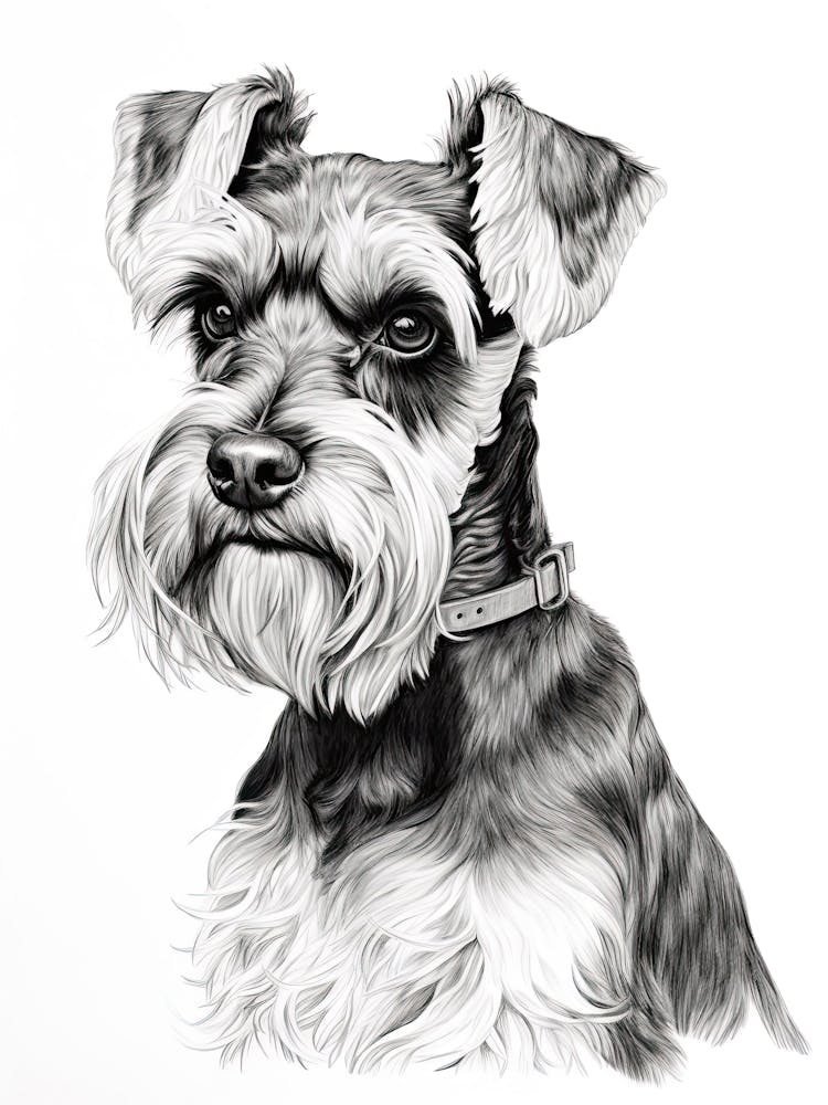 Miniature Schnauzer Dog, Line Drawing 2