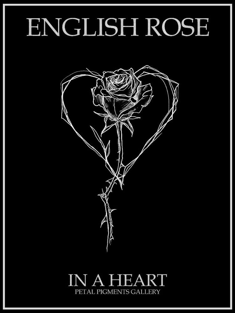 English Rose In A Heart Line Drawing 4 Poster Inverted