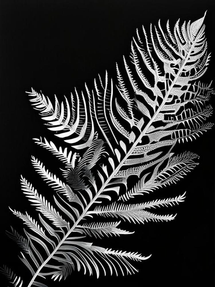 Mimosa Leaf Linocut 2