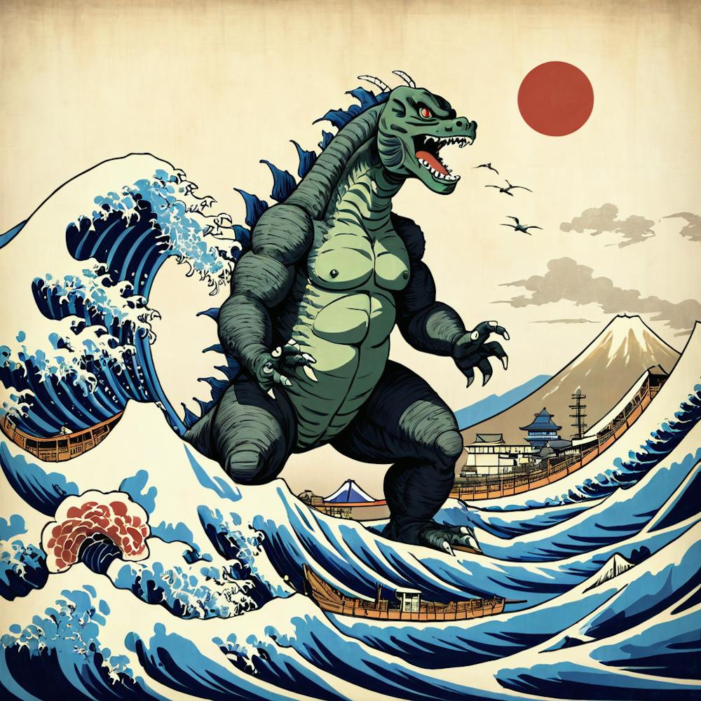 Godzilla On The Great Wave