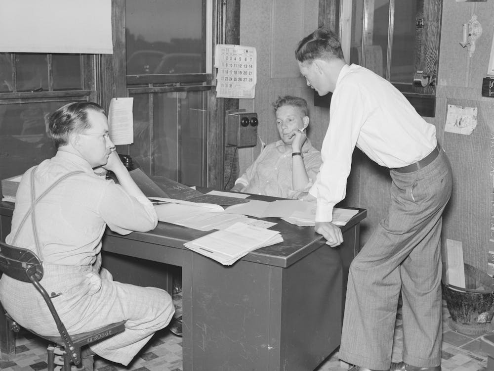 Southeast Missouri Farms, Conference In Construction Office By Russell Lee