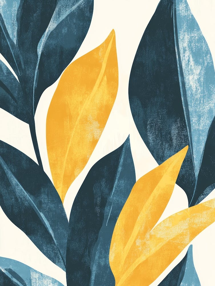 Blue And Yellow Leaves Canvas Print