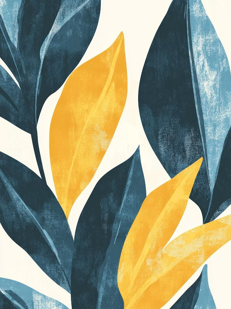 Blue And Yellow Leaves Canvas Print