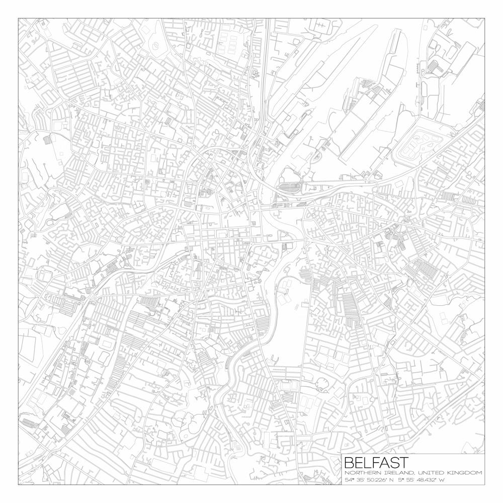 Belfast Northern Ireland city map black on white blueprint design