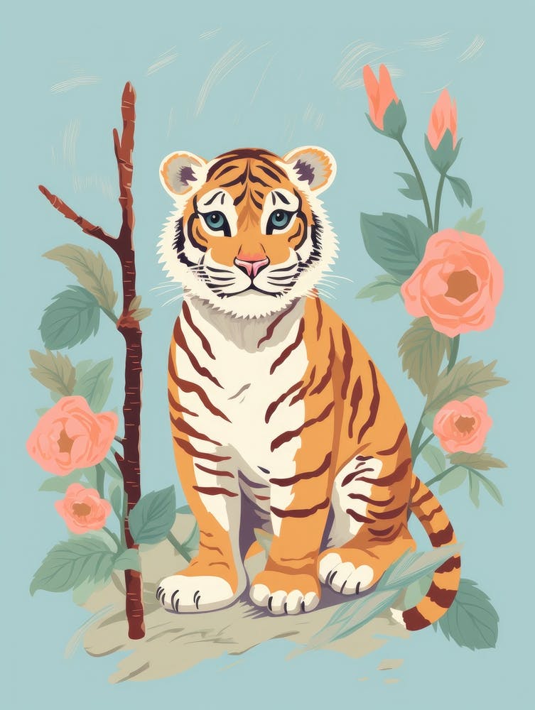 Tiger With Roses