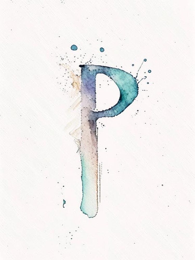P, Letter, Alphabet Minimalist Watercolour 1