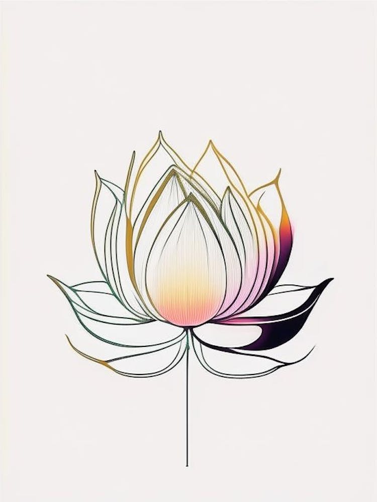 Lotus Flower, Buddhist Symbol Abstract Line Drawing 1