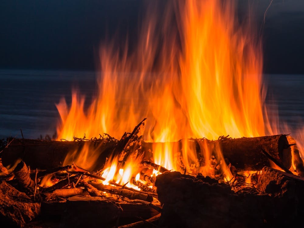 Campfire At Twilight On Beach 1
