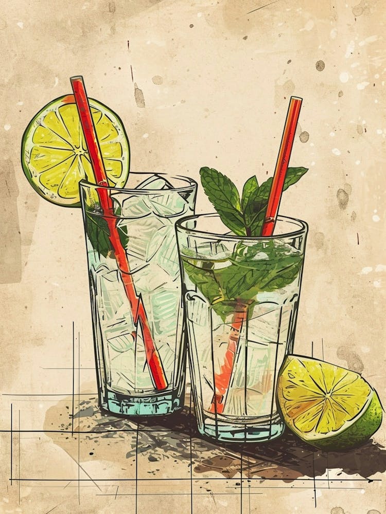 Illustration Cocktail Pétillant Aquarelle 2