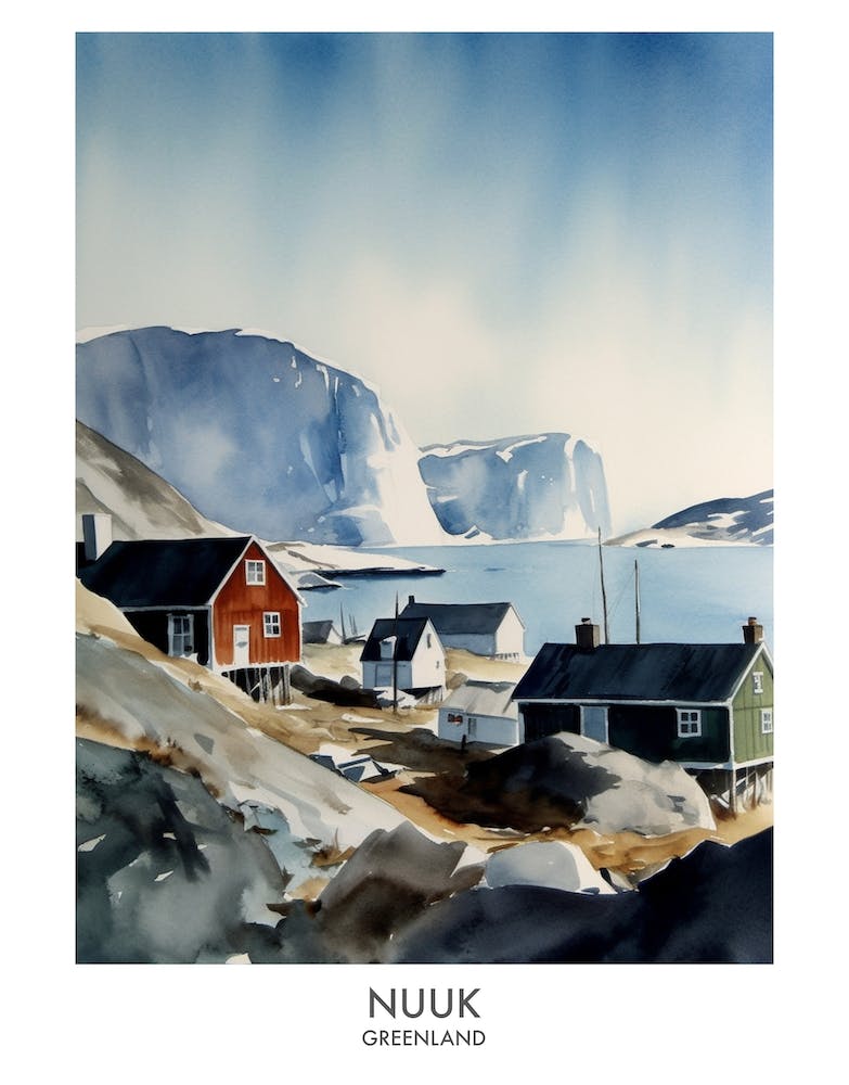 Nuuk 4 Affiche de Voyage à l'Aquarelle