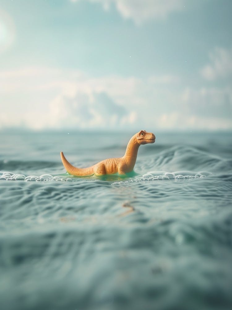 Toy Dinosaur Swimming In The Ocean