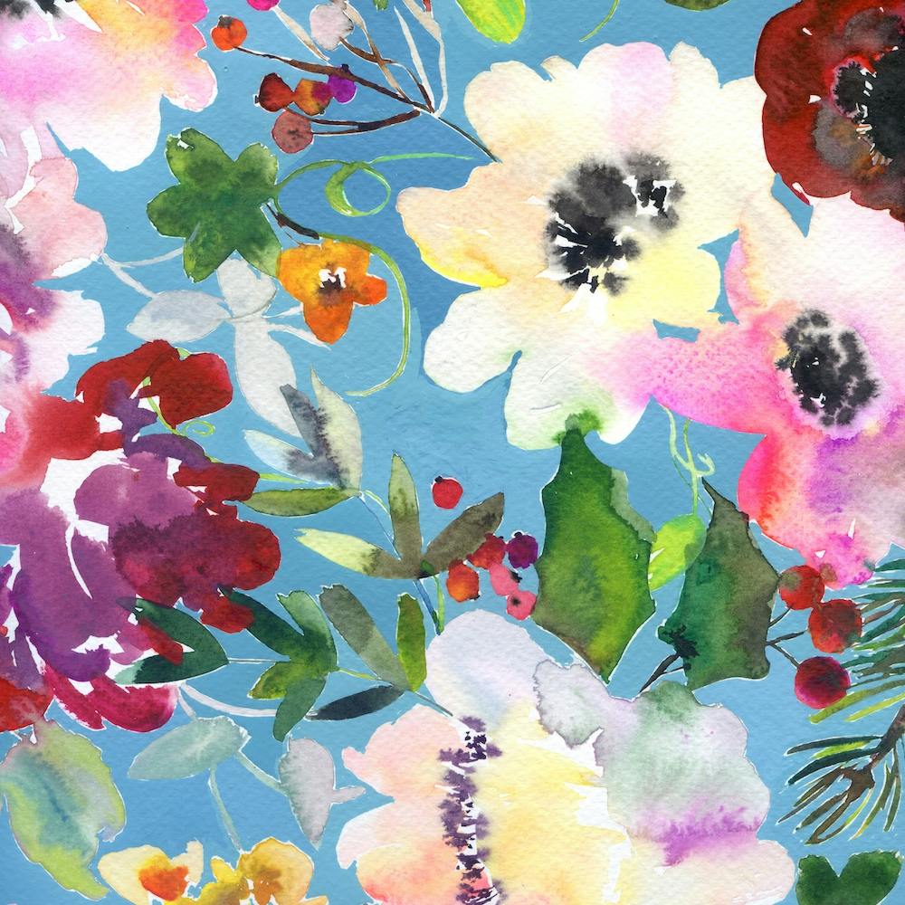 Floral Painting in Turquoise