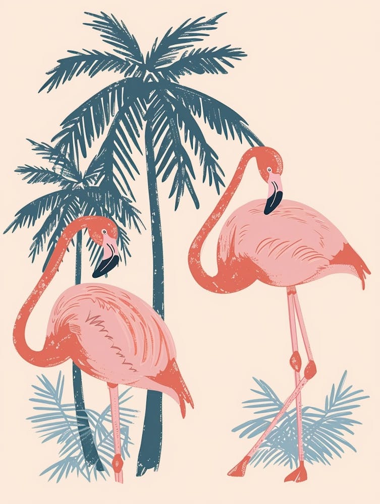 Lesser Flamingo And Palm Trees Minimalist Illustration 3
