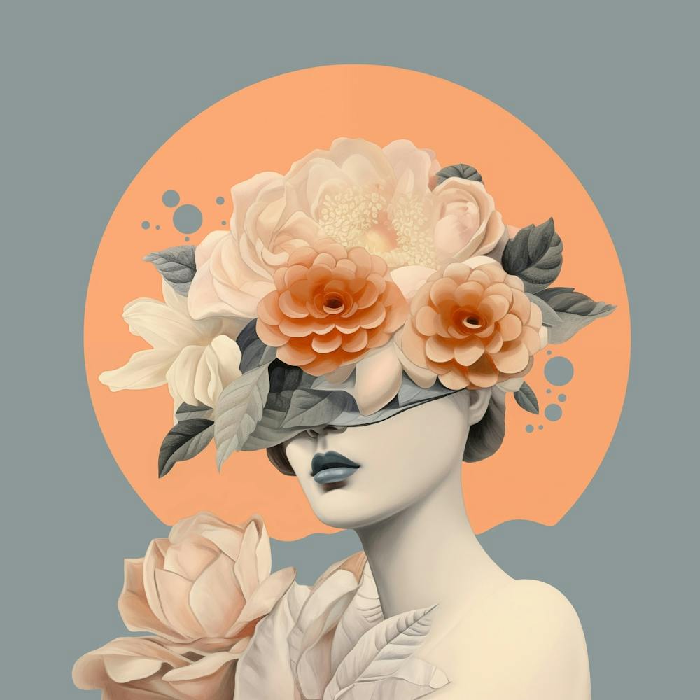 Floral Frauen Portrait Collage Pastell Peach Illustration