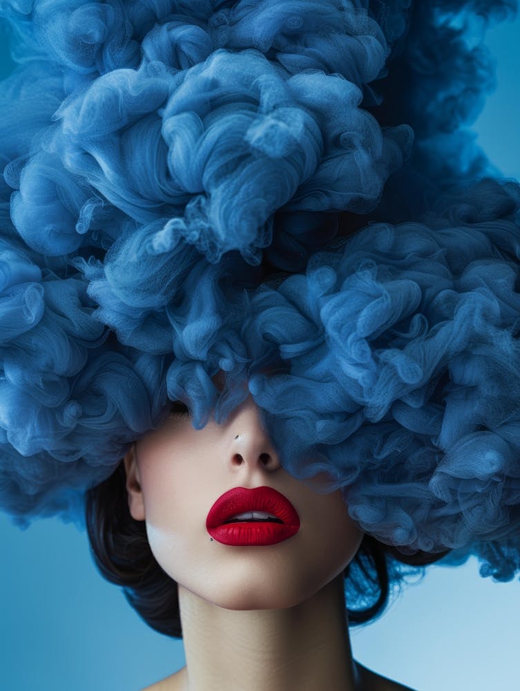Beautiful Woman With Blue Smoke On Her Head