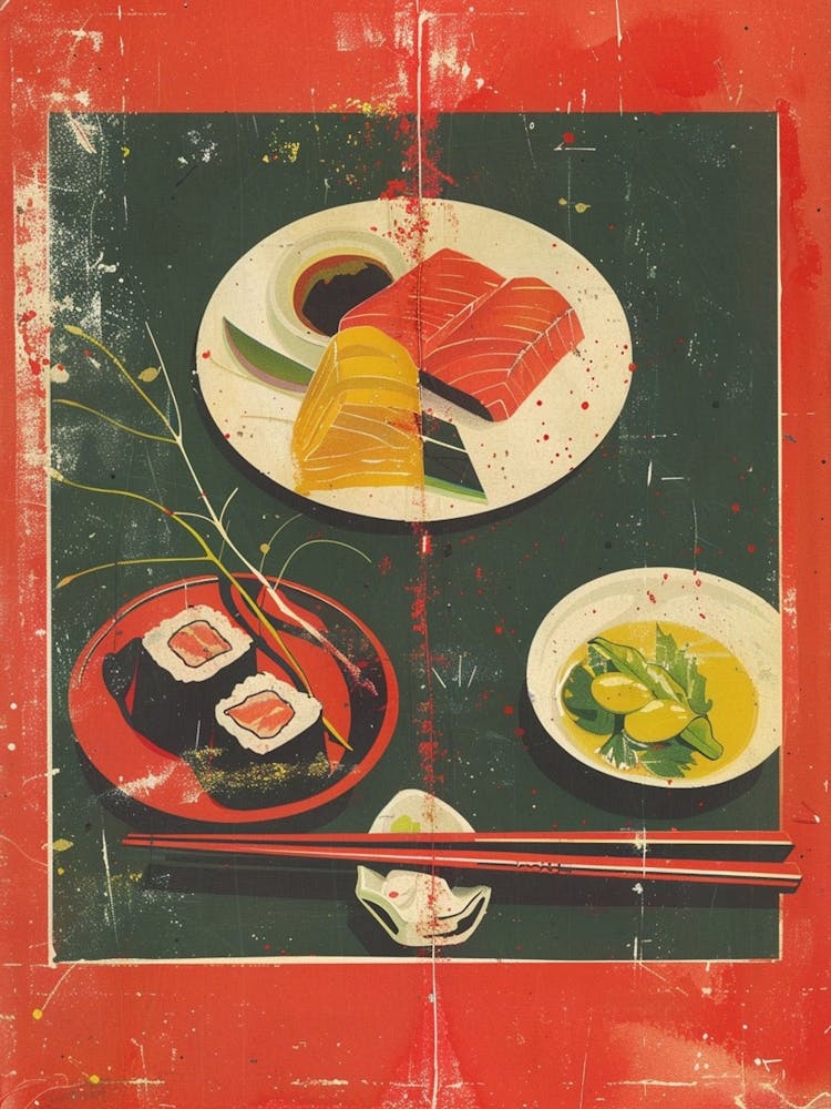 Plat de Sushi Japonais Milieu du Siècle Moderne 3