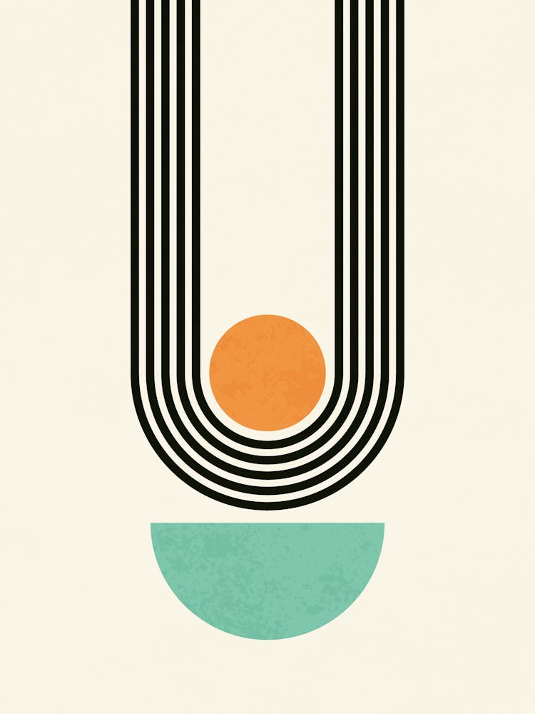 Abstract Geometric Minimalist Design with Sun and Half-Circle