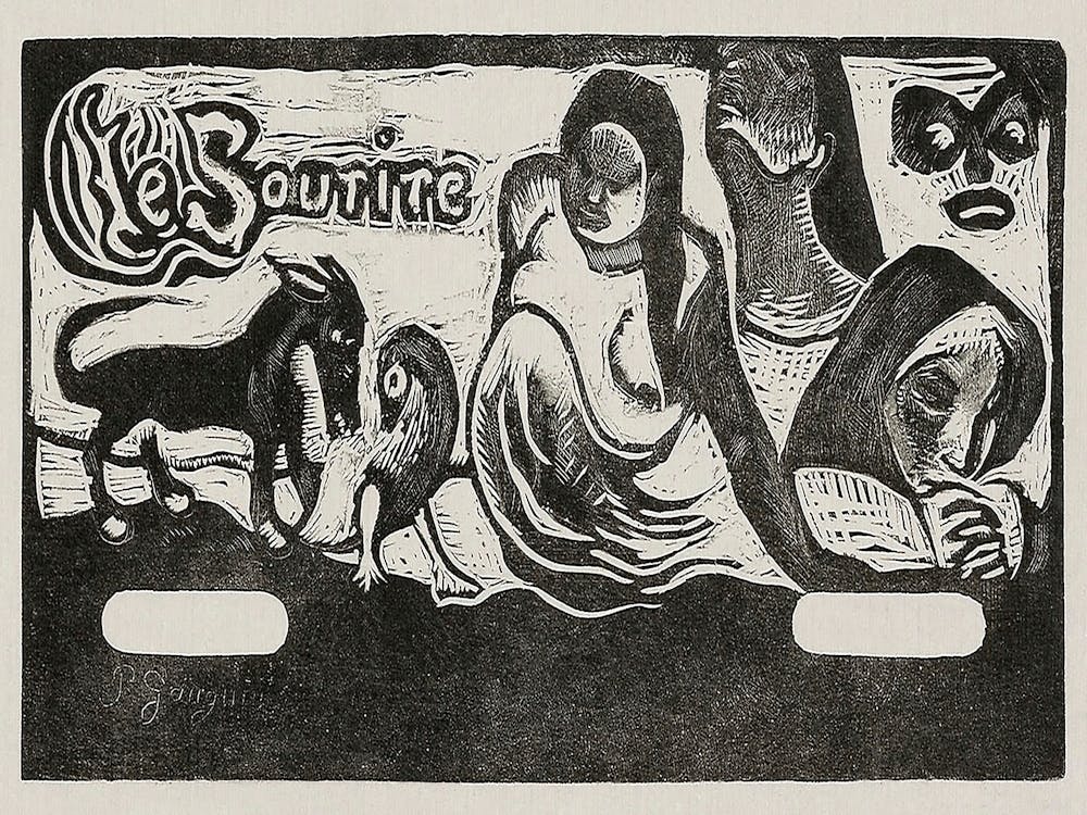 Three People, A Mask, A Fox And A Bird, Headpiece For Le Sourire (1899), Paul Gauguin