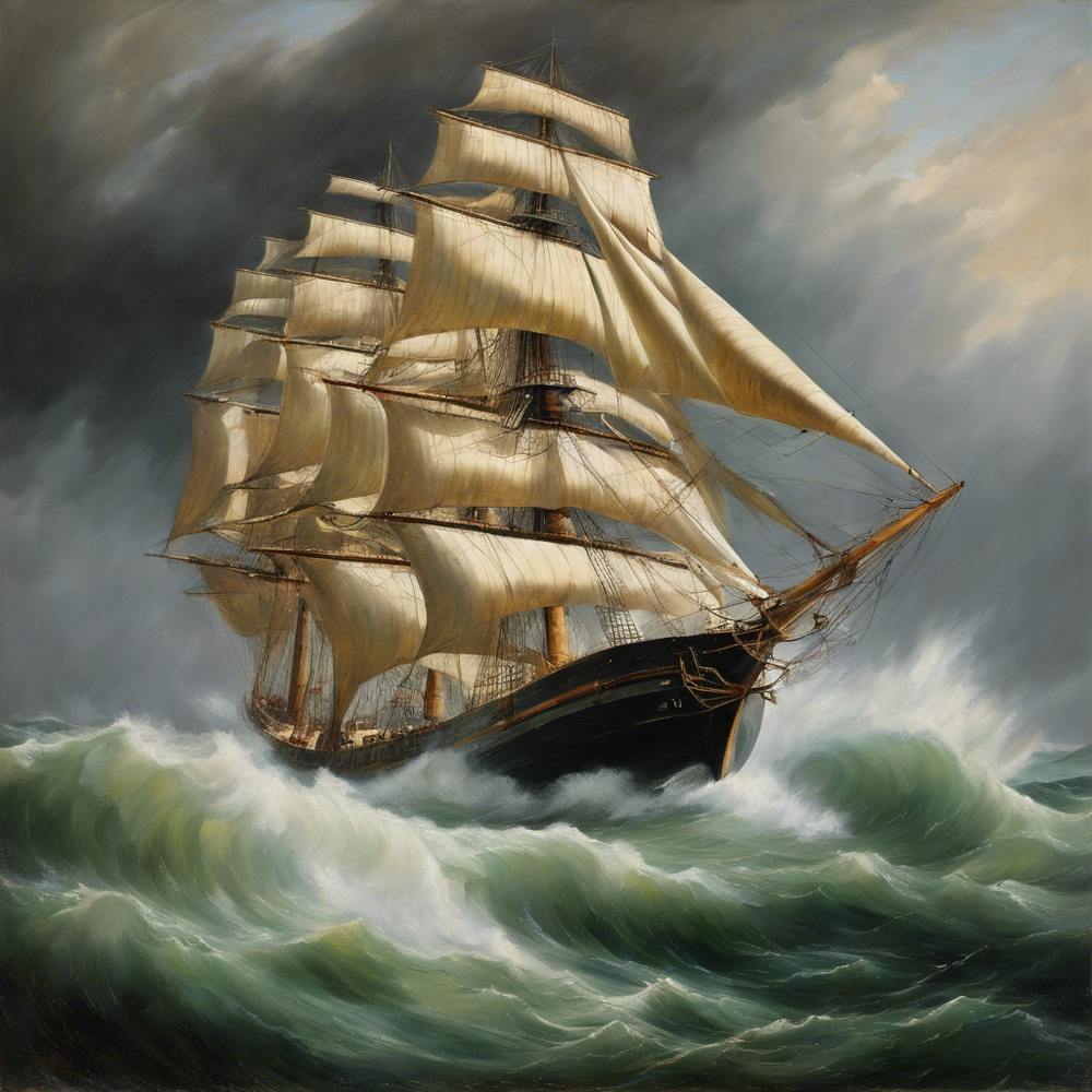 Sailing Ship In Rough Seas