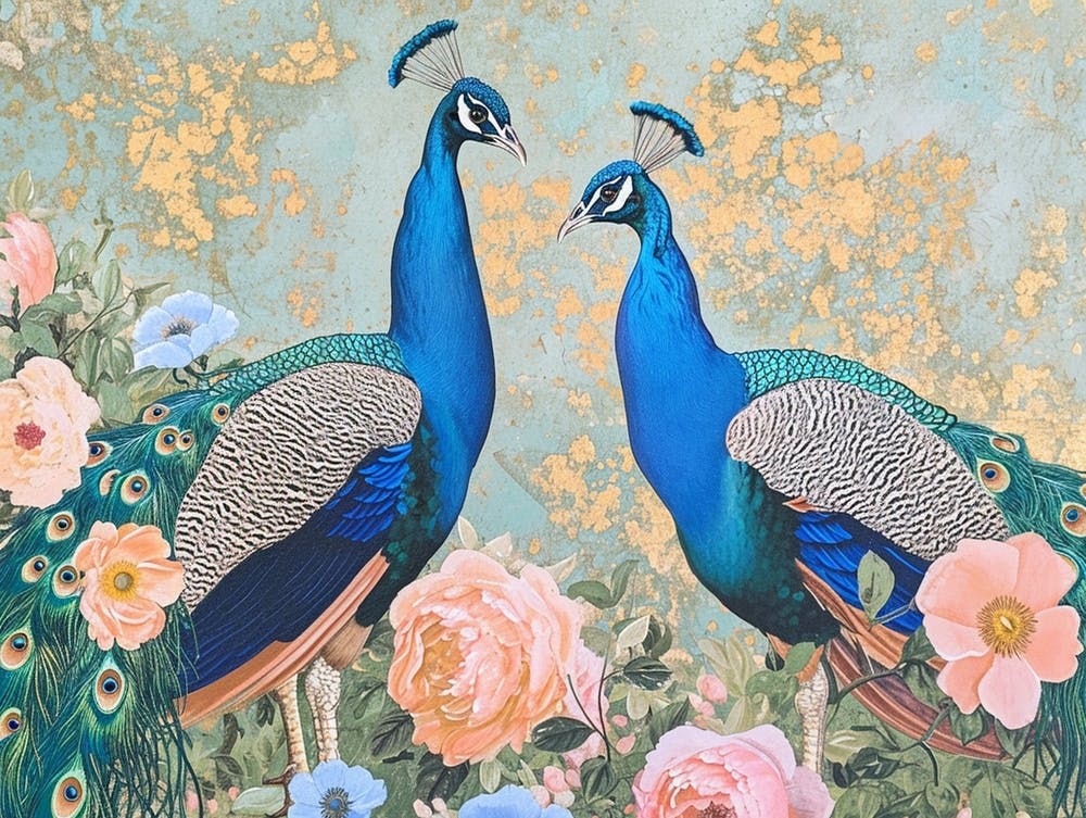Floral Animal Illustration Peacock 1