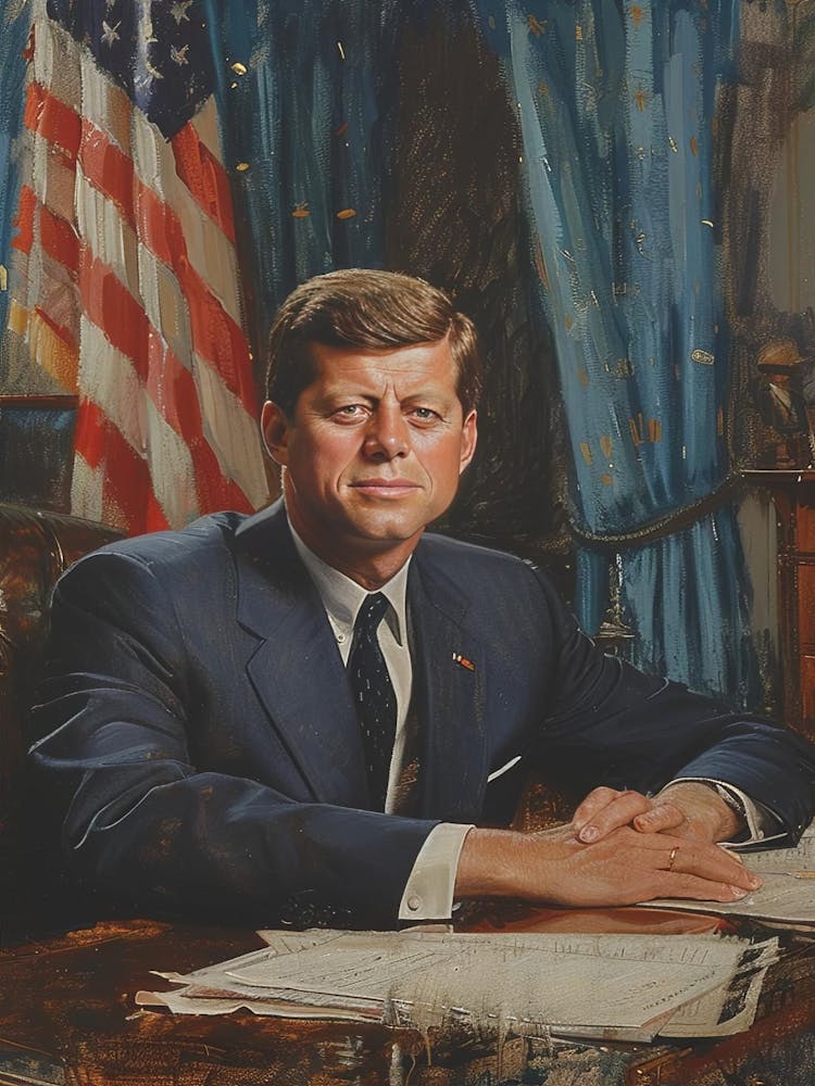 Portrait Of Jfk Painting Historical Canvas Art
