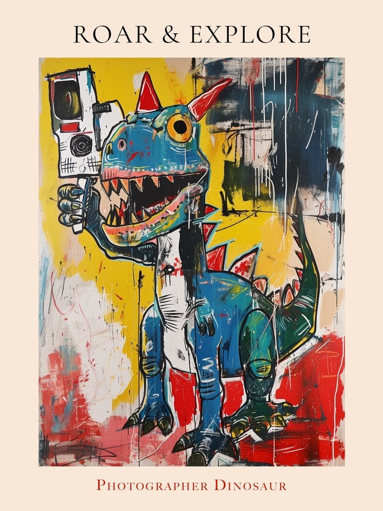 Abstract Colourful Dinosaur Taking A Photo On An Anologue Camera 2 Poster