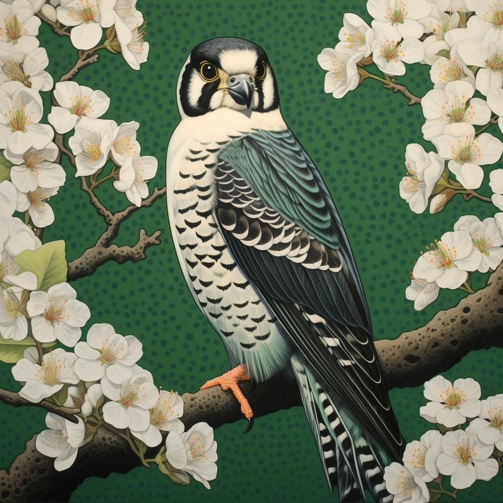Ohara Koson Inspired Bird Painting American Kestrel 4 Square