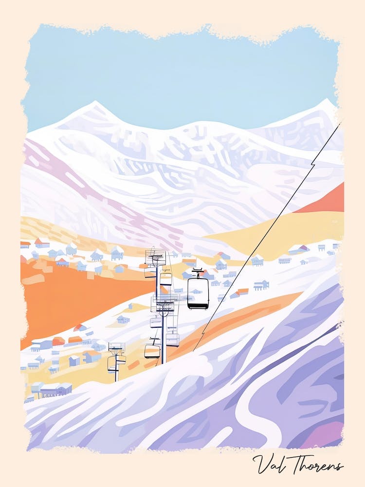 Poster Of Val Thorens   France, Ski Resort Pastel Colours Illustration 0