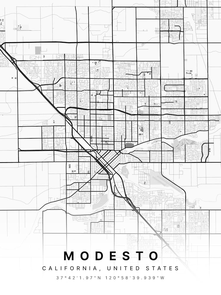 Modesto California USA White Map