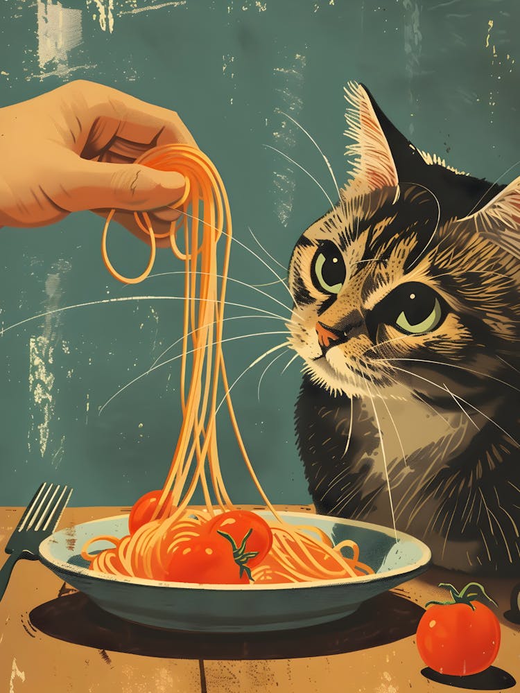 Cat Eating Spaghetti 1