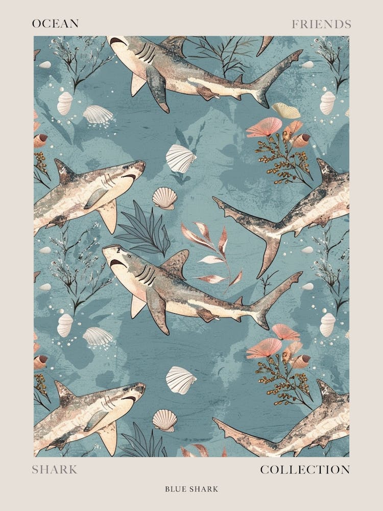 Pastellblau Hai Aquarell Seelandschaft Muster 1 Poster