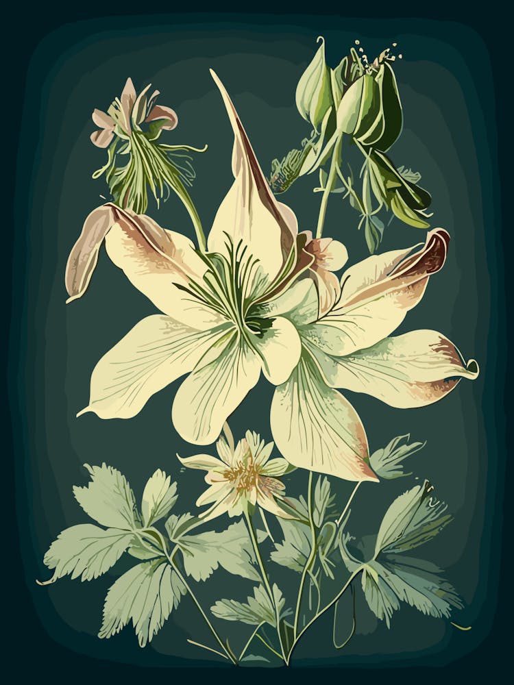 Columbine Wildflower Vintage Botanical 1