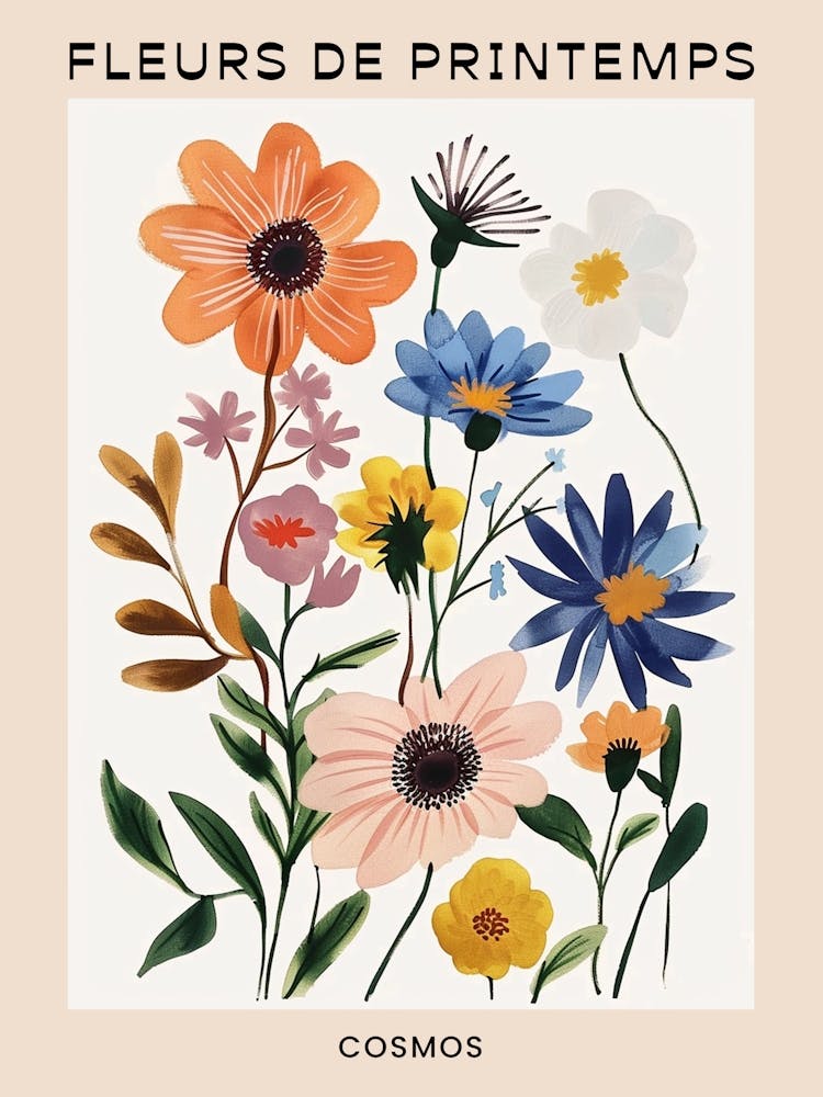 Spring Floral French Poster  Cosmos 1