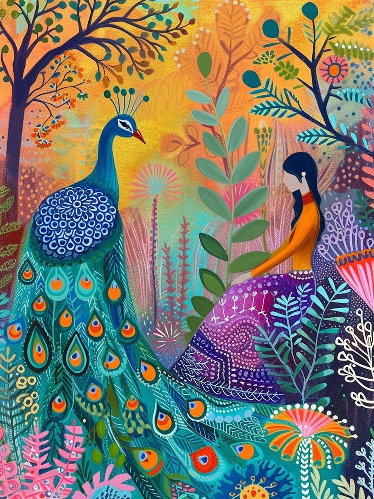 Peacock & A Woman In The Meadow 1