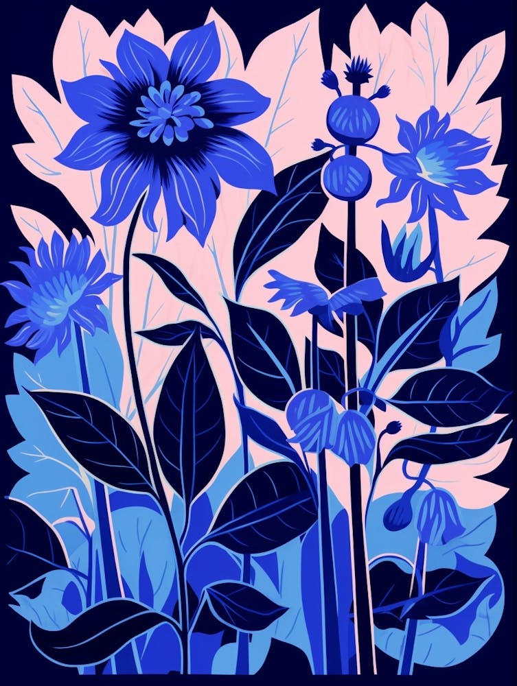 Blue Flower Illustration Bee Balm 3