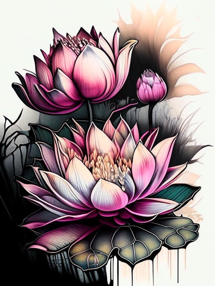 Lotus Flowers In Garden Graffiti 3