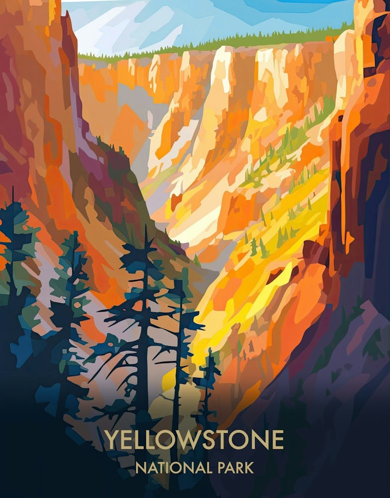 Yellowstone National Park Travel Poster Illustration Style 6