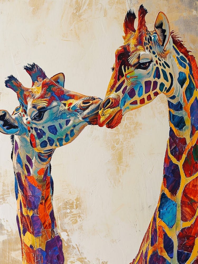 Giraffe & Calf Modern Illustration 4