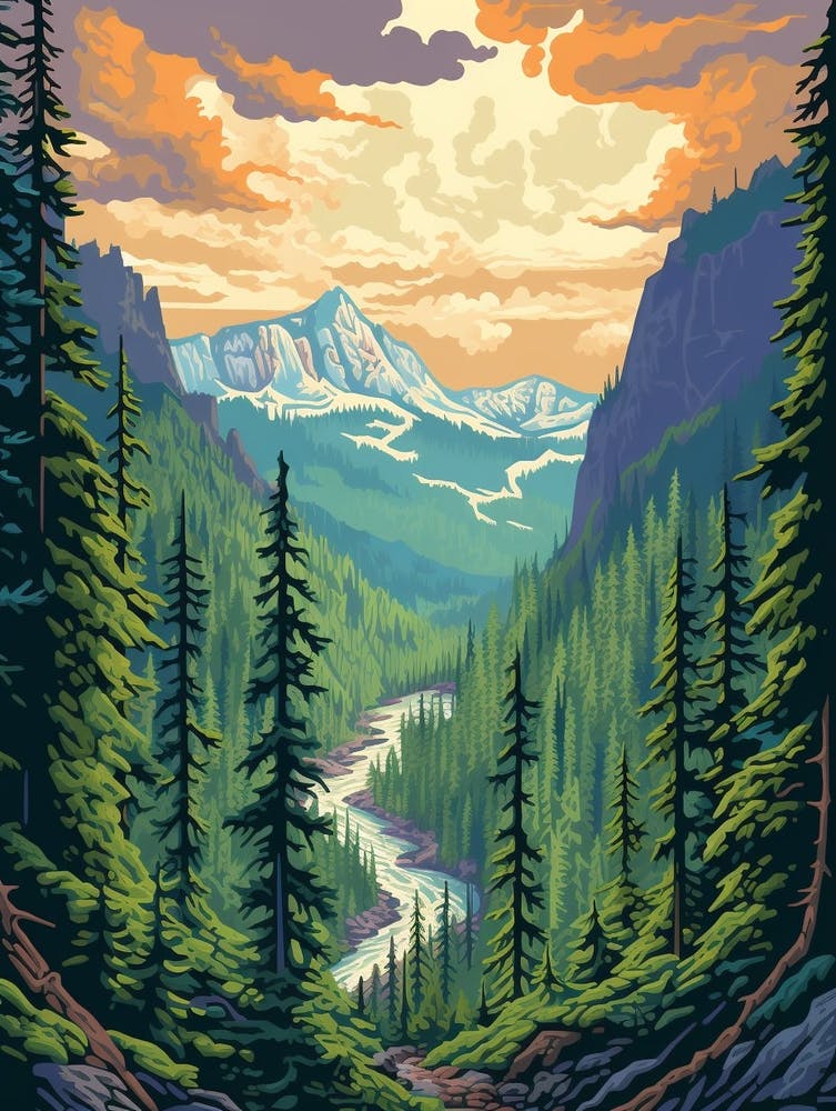 Mount Rainier National Park Retro Pop Art 7