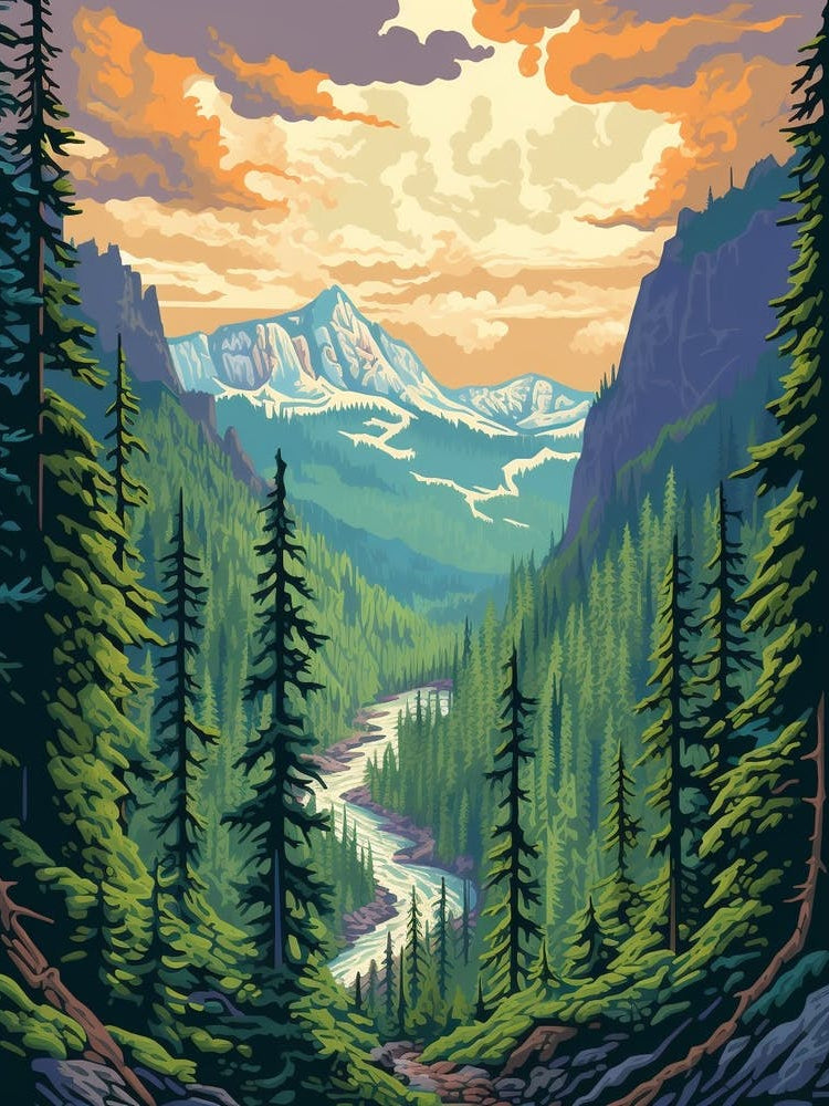 Mount Rainier National Park Retro Pop Art 7