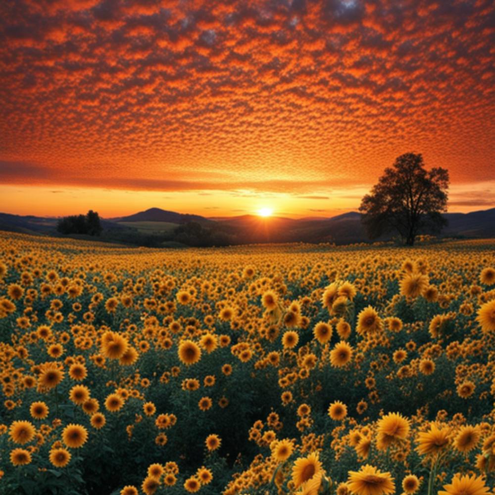 Sonnenblumen bei Sonnenuntergang