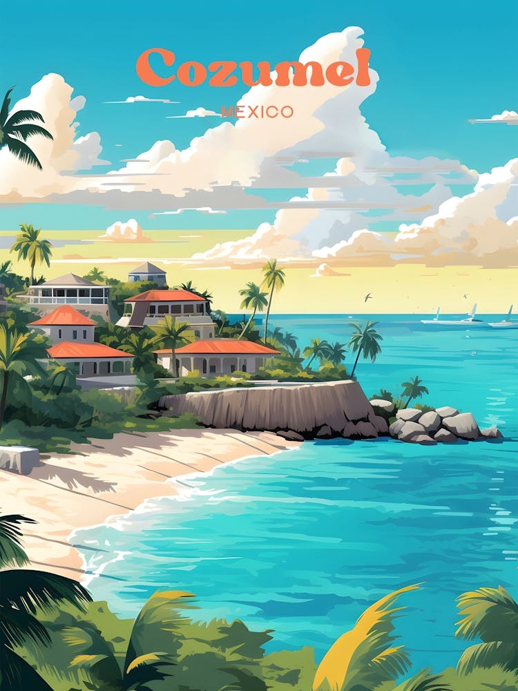 Cozumel Mexico Seaside Modern Travel Illustration